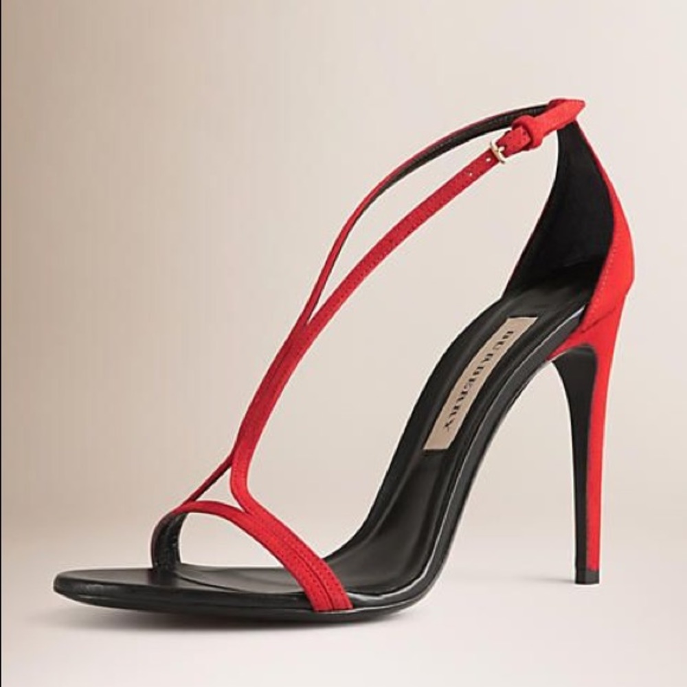 Burberry - Red Slip Strap Suede Heels